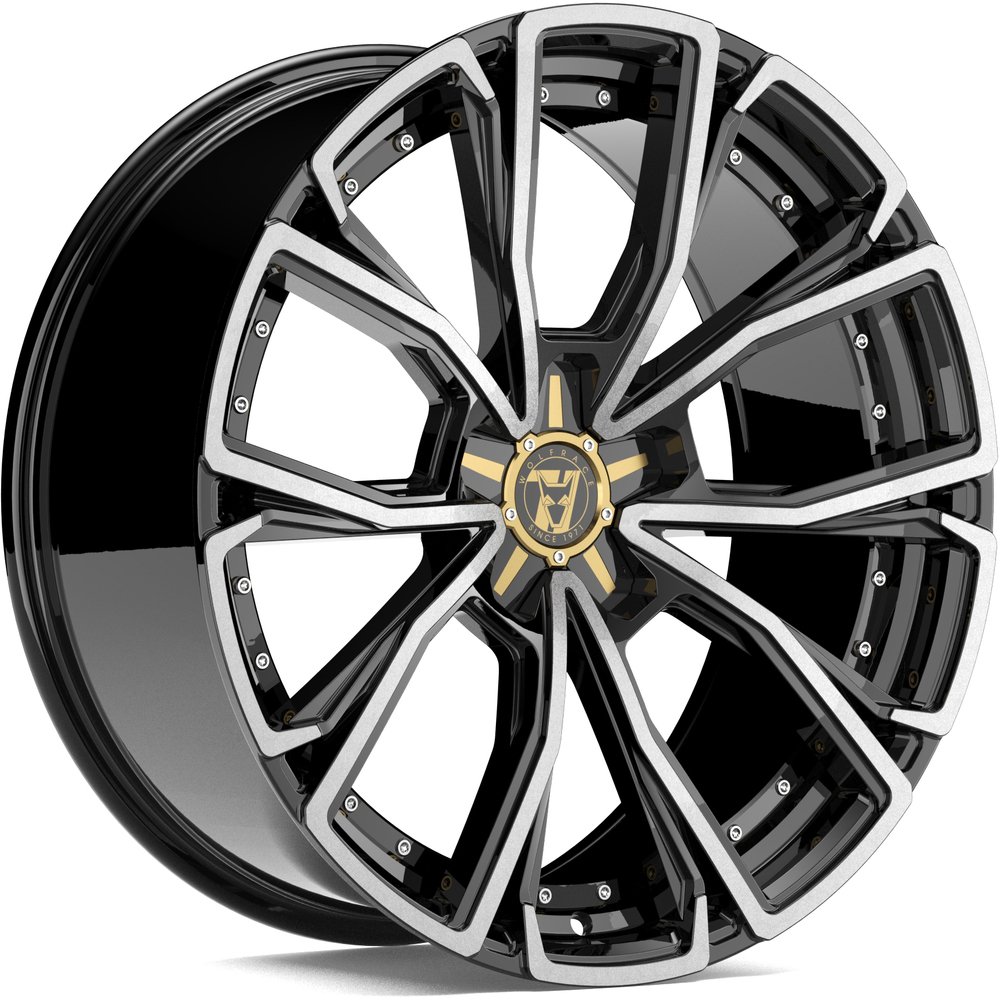 8.5x18 Wolfrace 71 Matrix Gloss Raven Black Polished Alloy Wheels