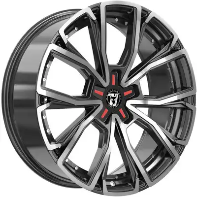 8.5x19 Wolfrace 71 Matrix Custom Gloss Raven Black Polished Red Inserts Alloy Wheels Image