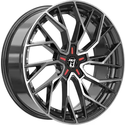 Wolfrace 71 Voodoo Custom Gloss Raven Black Polished Red Inserts Alloy Wheels Image