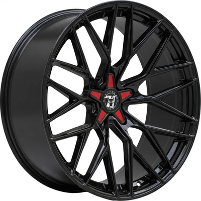 Large 8.5x18 Wolfrace 71 Wolfsburg GTR Gloss Raven Black Red Inserts