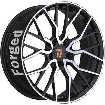 9.5x22 Wolfrace 71 Forged Edition Munich GTR Forged Gloss Raven Black Polished Alloy Wheels Image