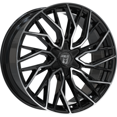 8.5x20 Wolfrace 71 Voodoo GT6 Gloss Raven Black Polished Alloy Wheels