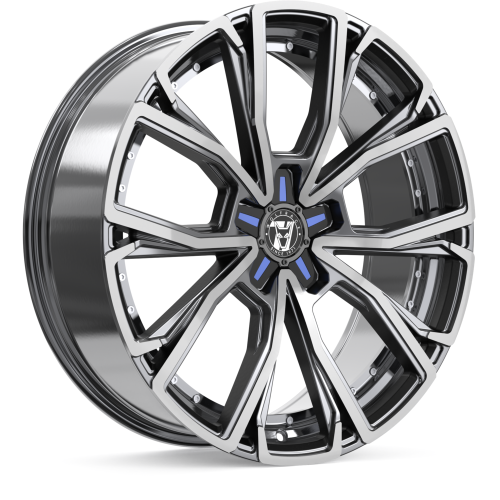8.5x18 Wolfrace 71 Matrix 50th Anniversary Titanium Polished Blue Alloy