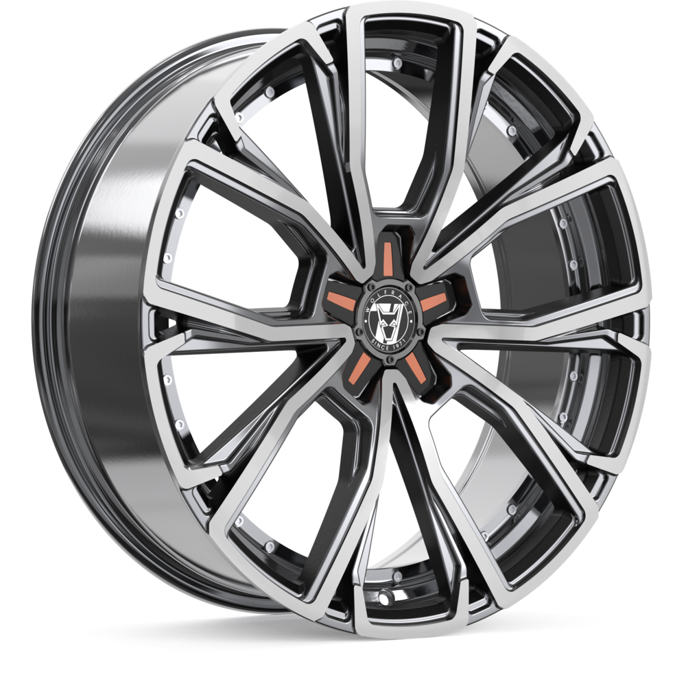 8.5x18 Wolfrace 71 Matrix 50th Anniversary Titanium Polished Orange