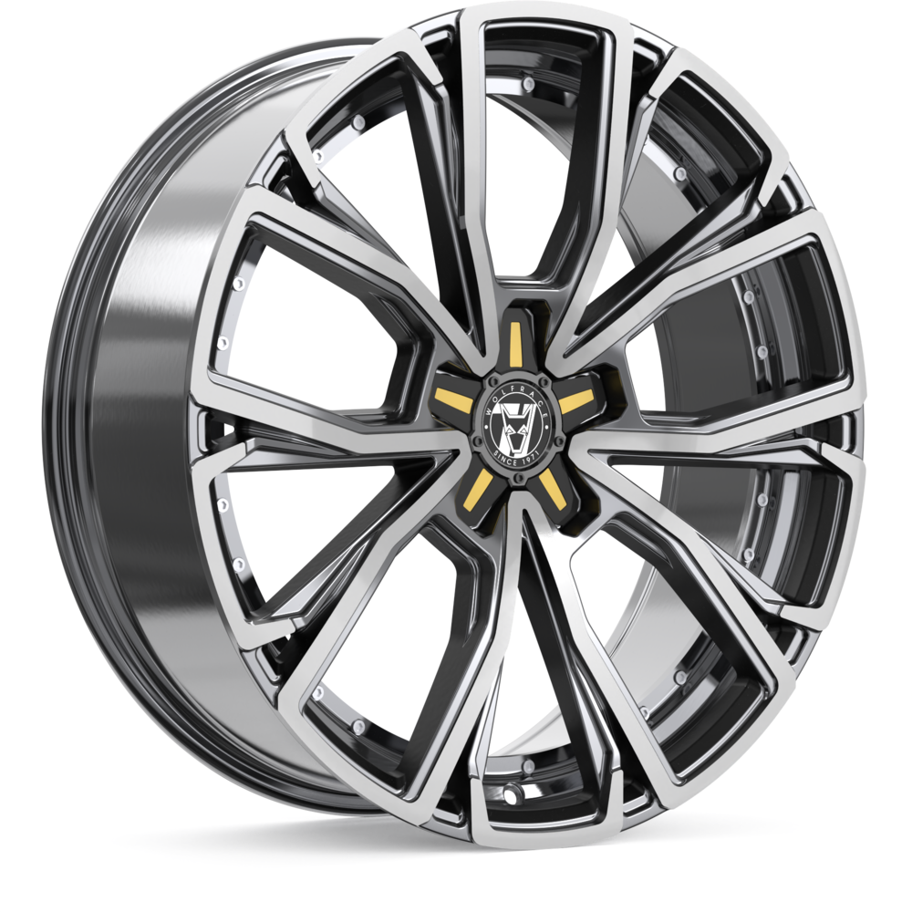 8.5x18 Wolfrace 71 Matrix 50th Anniversary Titanium Polished Yellow