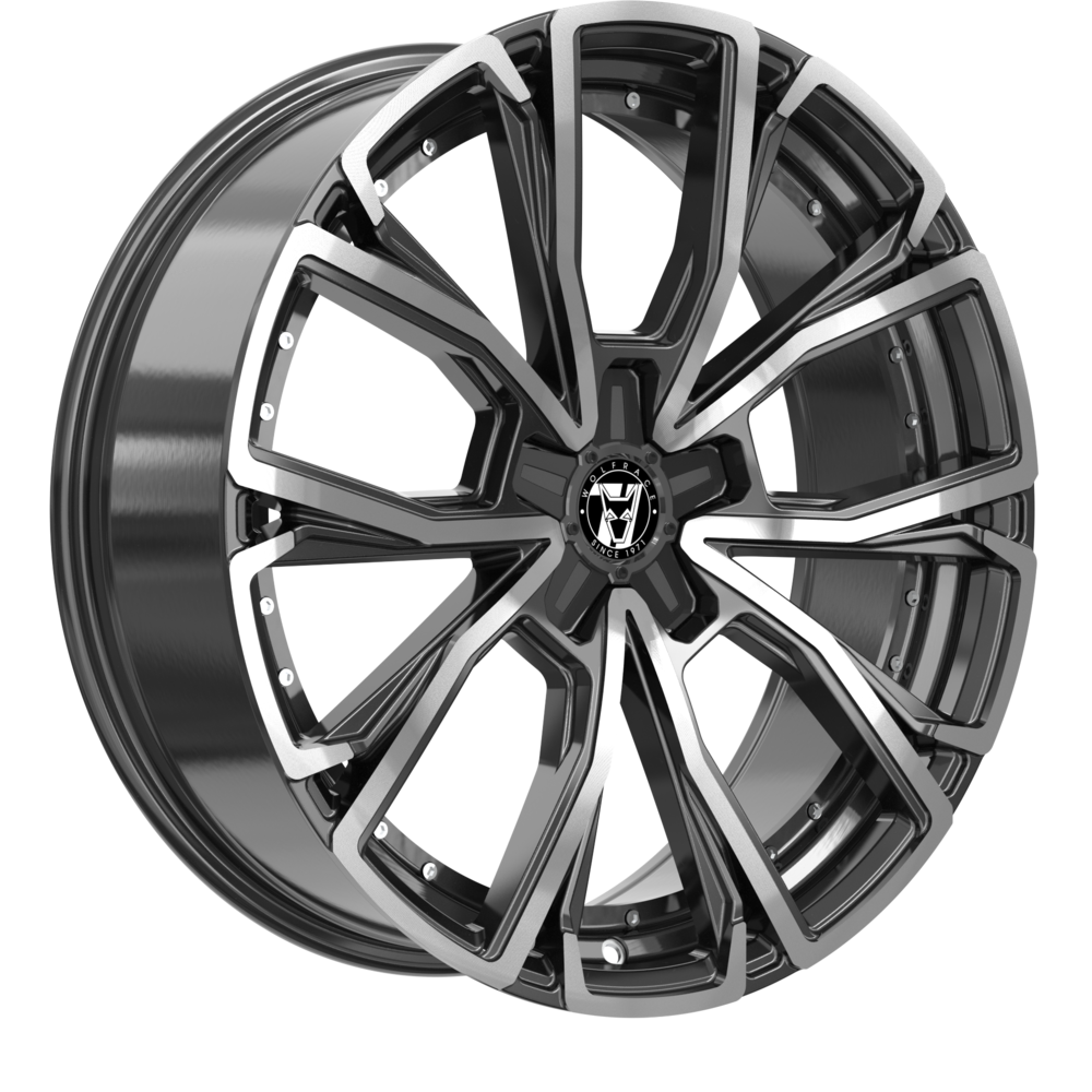 8.5x20 Wolfrace 71 Matrix Custom Gloss Raven Black Polished Alloy