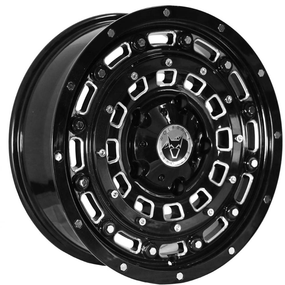 8x18 Wolfrace Explorer Overland Gloss Black Polished Alloy Wheels