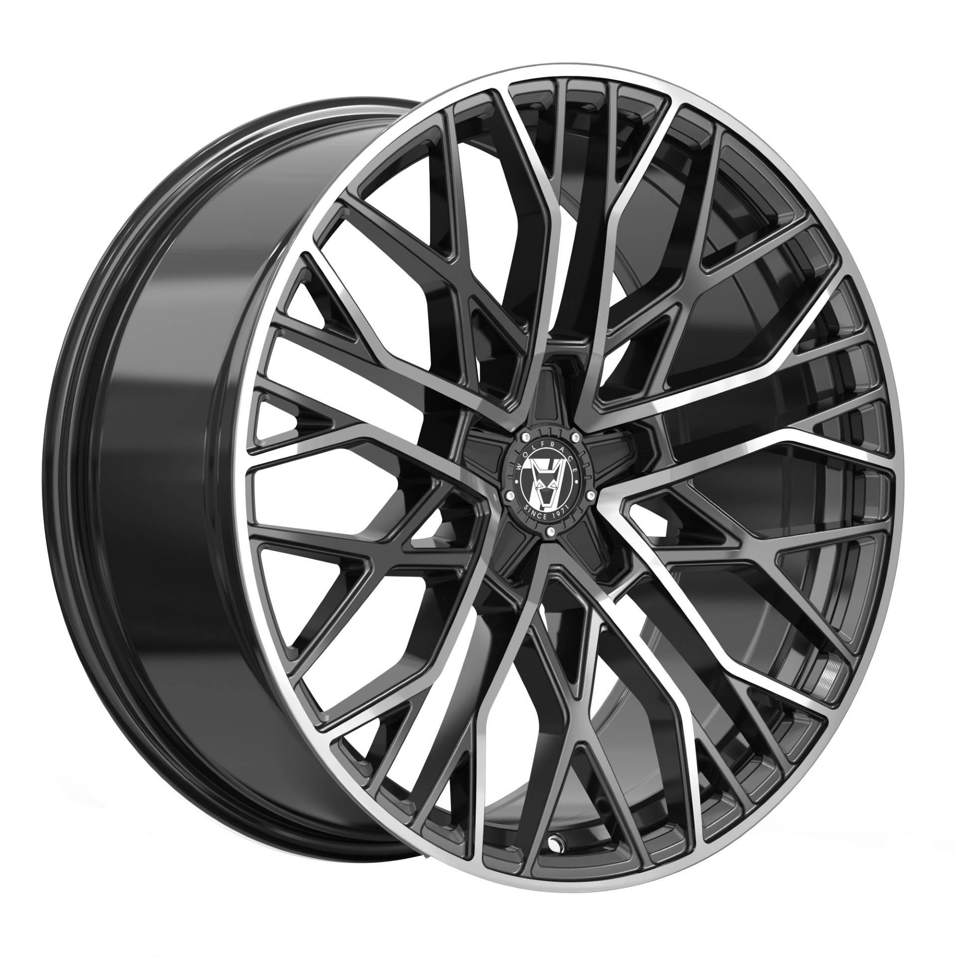 WOLFRACE Venom Custom hliníkové disky 9x20 5x108 ET40 Gloss Raven Black Polished Blue Inserts